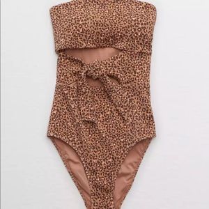 Aerie Ribbed Leopard Wrap Bandeau One Piece